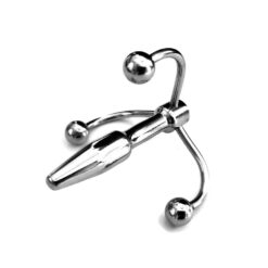 An image of a stainless steel ball with a hook on it.
