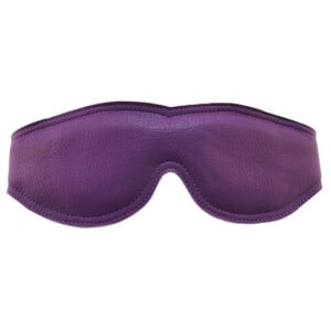 A purple leather eye mask on a white background.
