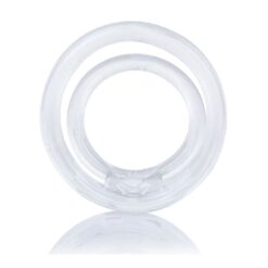 A clear plastic ring on a white surface.