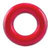 A red plastic ring on a white background.