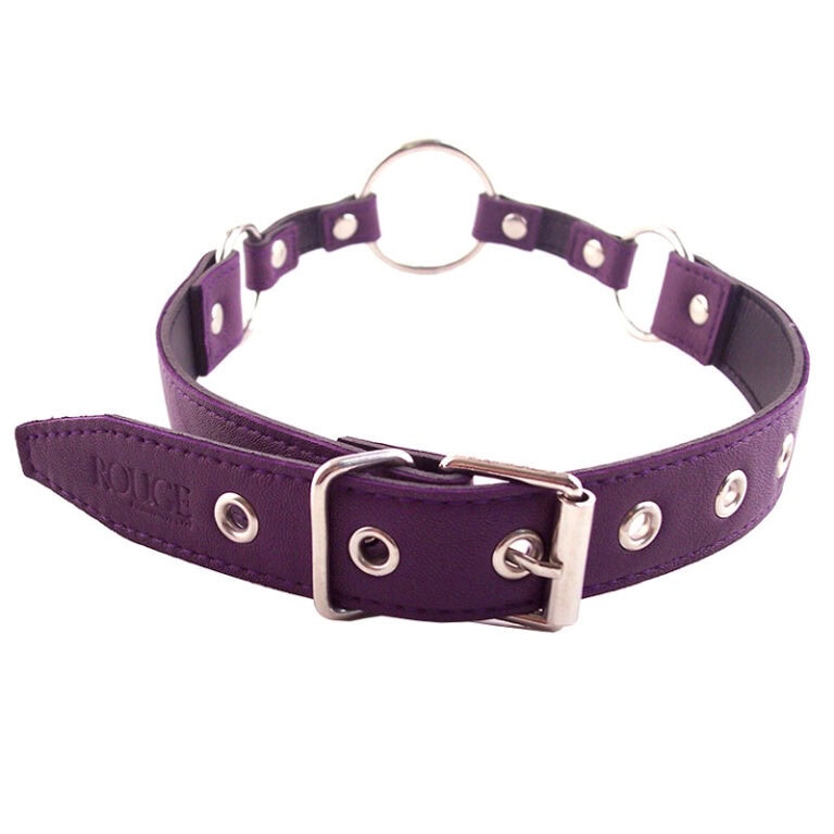 Dog collar with metal buckle, grommets, and adjustable strap, ideal for pet training and control, made from durable purple leather for comfort and style.