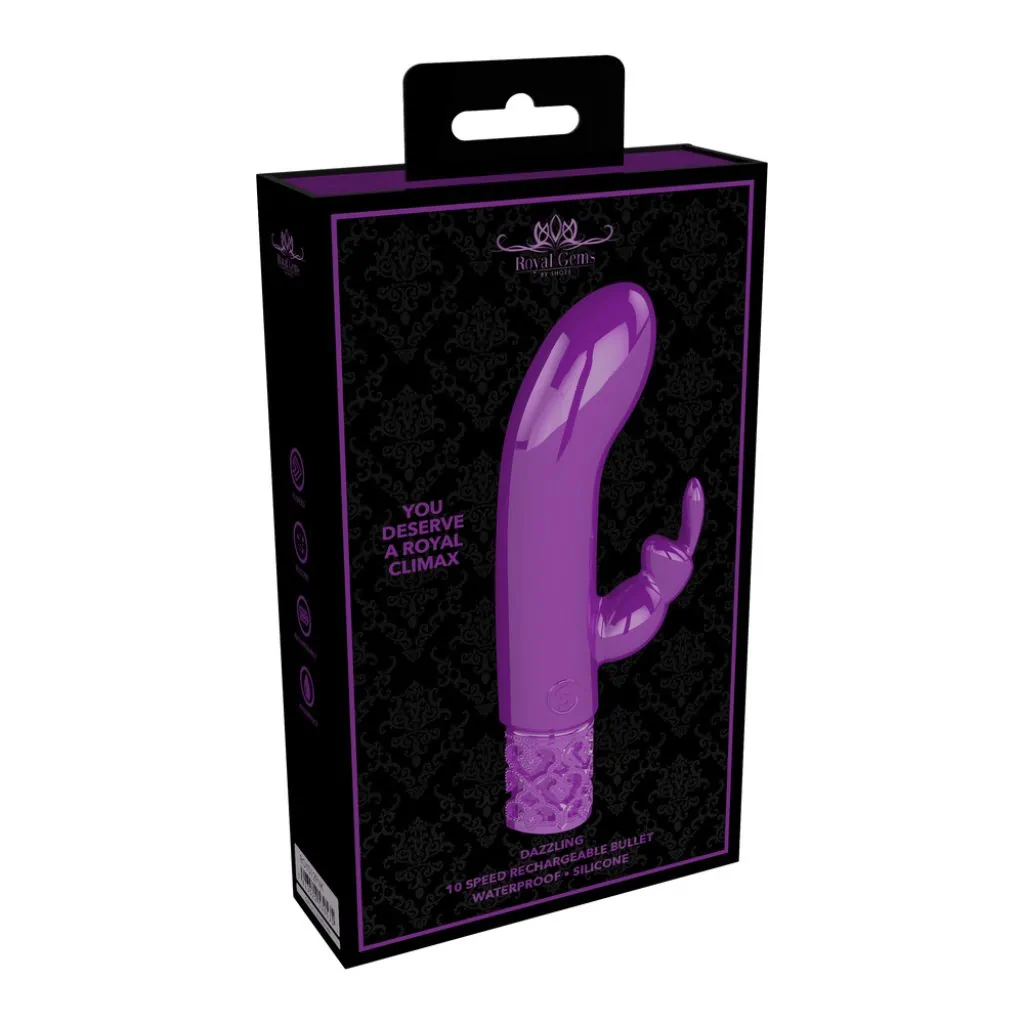Royal Gems Dazzling Rechargeable Rabbit Bullet Purple - packaging display