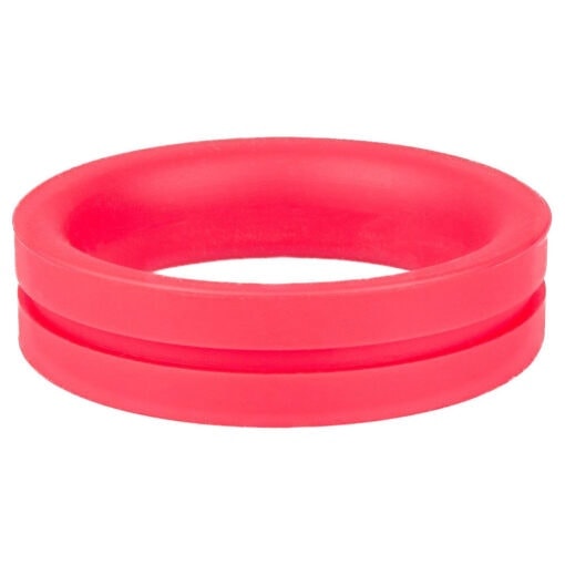 A pink rubber ring on a white background.