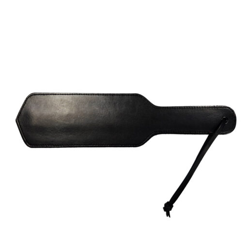 A black leather knife on a white background.