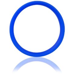 A blue plastic ring on a white background.