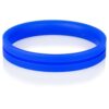 A blue rubber bangle on a white background.