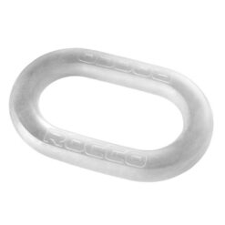 A white oval shaped o ring on a white background.