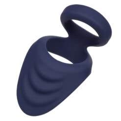 A blue silicone ring with a hook on it.