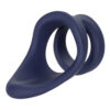 A blue plastic ring with a curved shape.