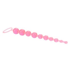 Pink beaded anal plug designed for adult pleasure, featuring a series of graduated beads for comfortable insertion and enhanced sensation during intimate activities.