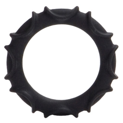 A black rubber ring on a white background.