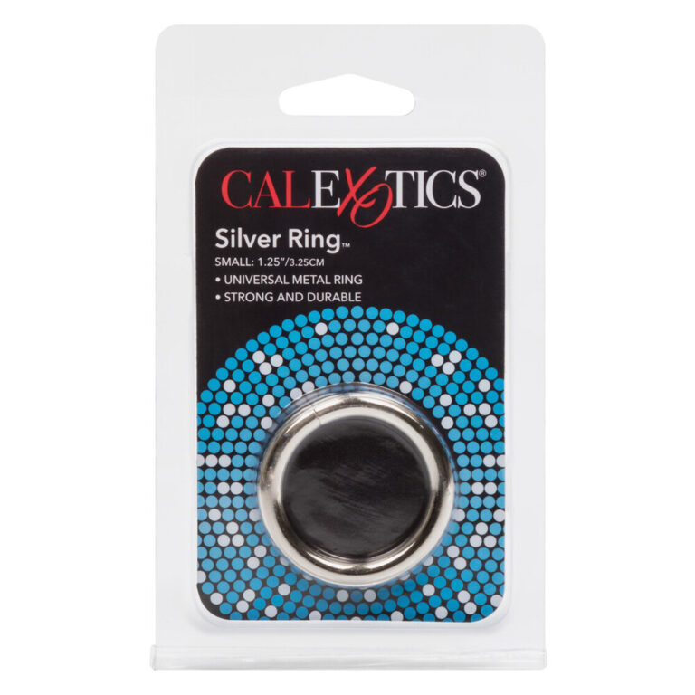 High-quality silver metal cock ring by CalExotics, designed for increased stamina and sensation. Perfect for couples seeking reliable, strong, and durable adult pleasure accessories.