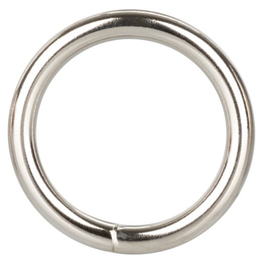 A stainless steel o ring on a white background.