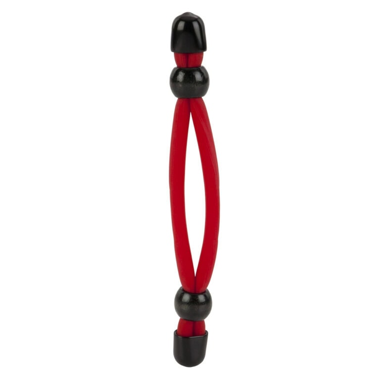 A red and black silicone massage and stretching aid designed to improve flexibility, muscle relaxation, and sexual health.