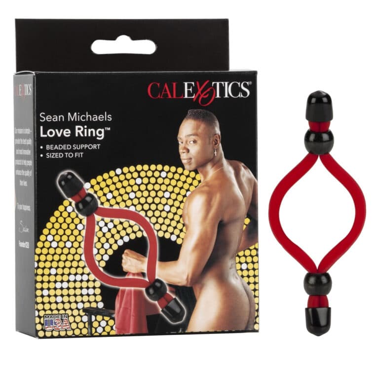 CalExotics Love Ring for enhanced pleasure and support, featuring beaded design and adjustable fit, ideal for couples seeking intimacy enhancement and sexual wellness.