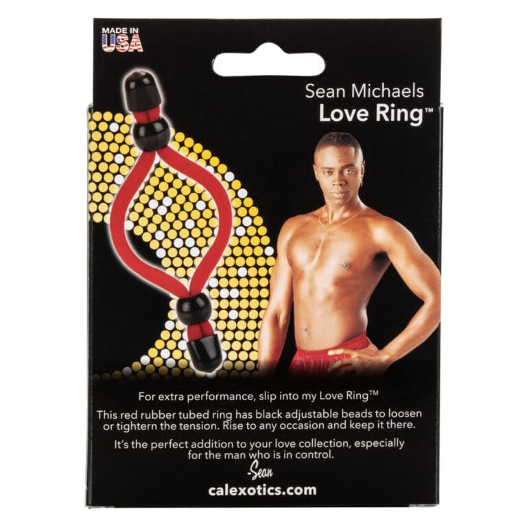 High-quality sex toy featuring adjustable red rubber tubing with black beads for increased stimulation and control. Designed for men to enhance intimacy and pleasure, made in the USA.