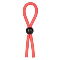 A red and black rubber ring with a black ball.