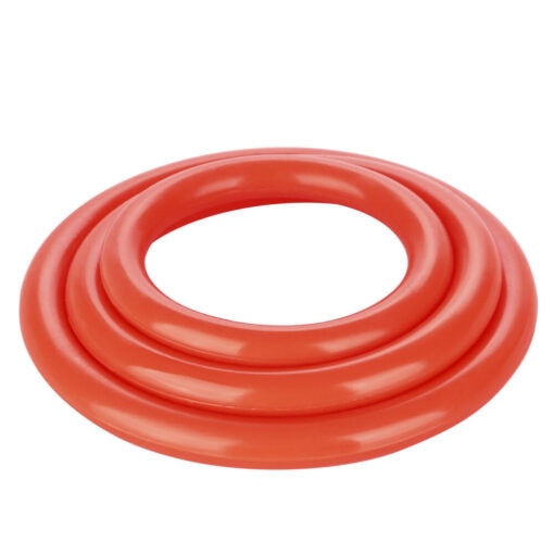 An orange plastic ring on a white background.