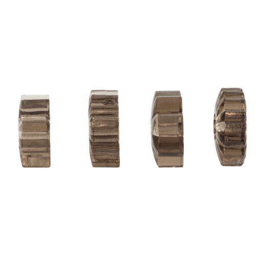 A set of four brown plastic rings on a white background.