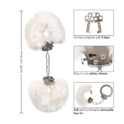 Adult BDSM Faux Fur Handcuffs with Safety Release and 2 Keys.