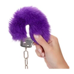 SEO-friendly ALT tag: Purple furry handcuffs for adult pleasure and BDSM play, designed for intimacy and sensation enhancement, perfect for couples exploring erotic accessories.