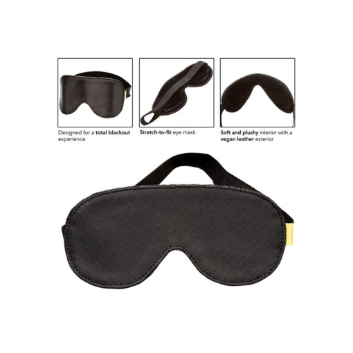 A black eye mask with instructions for use.