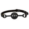 A black collar with a black ball on it.