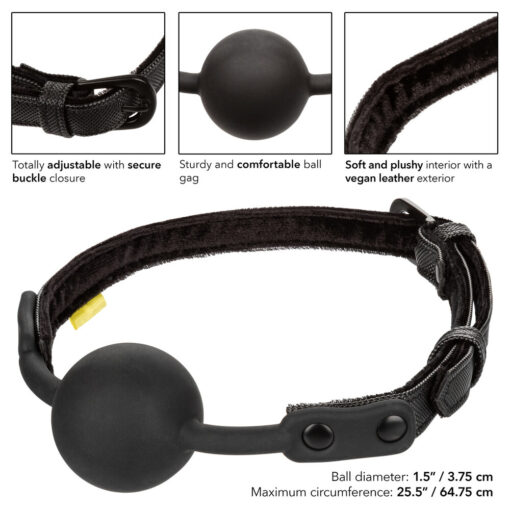 A black collar with a ball attached to it.