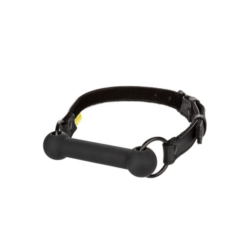A black dog collar with a black handle.