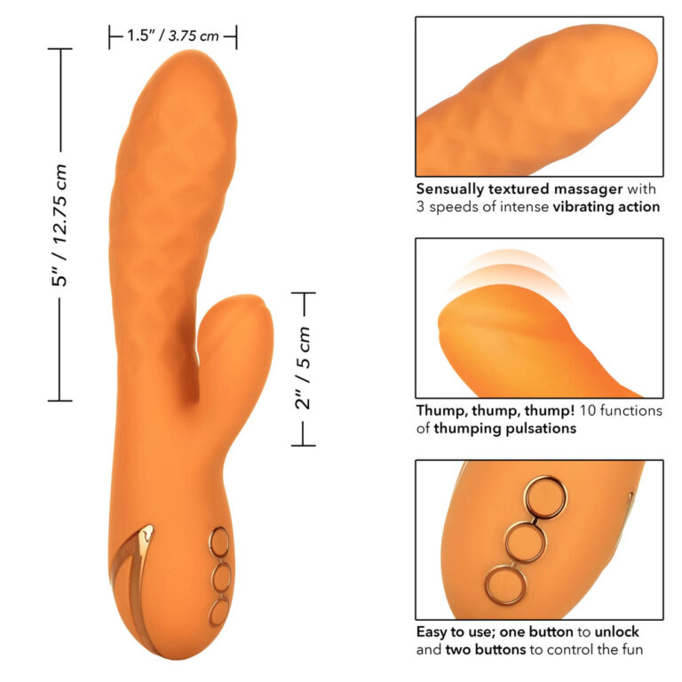 Rechargeable Newport Beach Babe Vibrator Clit Stims & Bunny Style Orange Silicone detail
