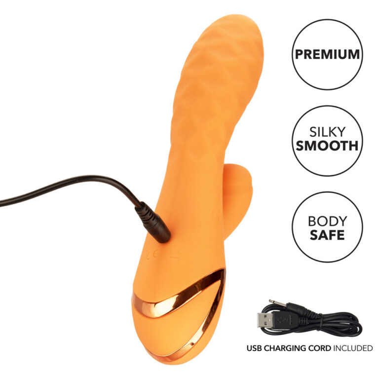 Rechargeable Newport Beach Babe Vibrator Clit Stims & Bunny Style Orange Silicone detail