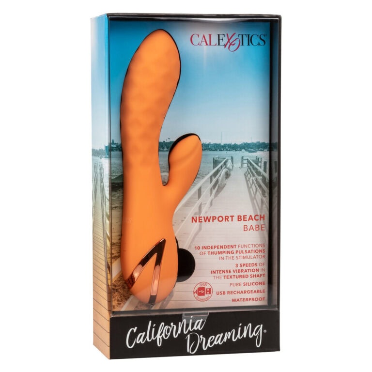 Rechargeable Newport Beach Babe Vibrator Clit Stims & Bunny Style Orange Silicone detail