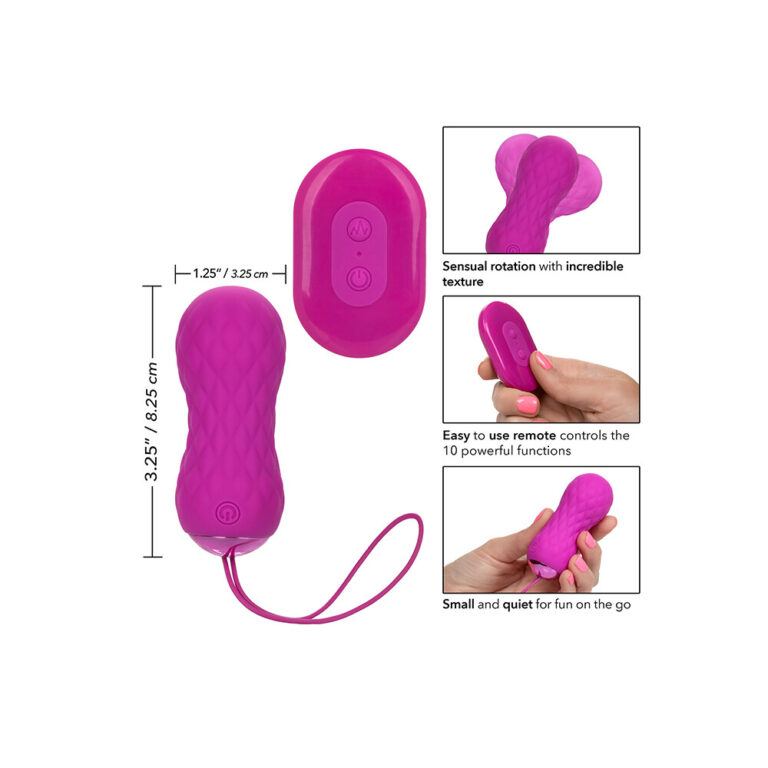 Vibrating sex toy with remote control, textured surface, and compact design for discreet pleasure. Features include sensual rotation, easy remote operation, and portable size for on-the-go use.