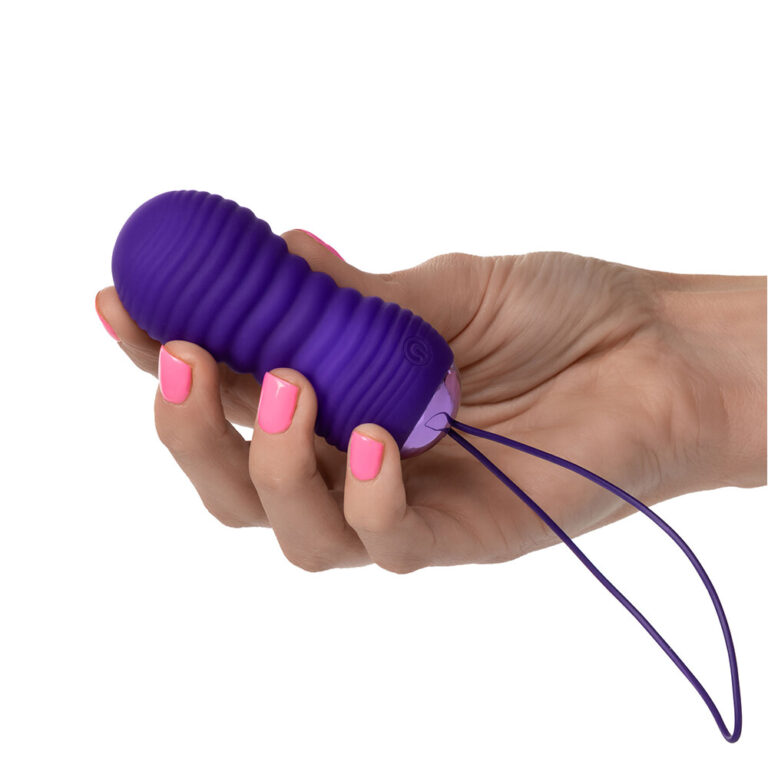 Purple silicone ribbed bullet vibrator with remote control