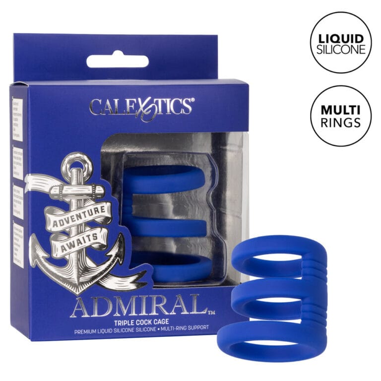 Blue silicone triple cock cage with three connected rings