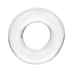 A clear plastic ring on a white background.