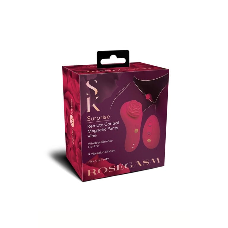 Elegant pink remote control vibrator with rose design, wireless operation, and magnetic panty compatibility, ideal for enhancing intimacy and pleasure.