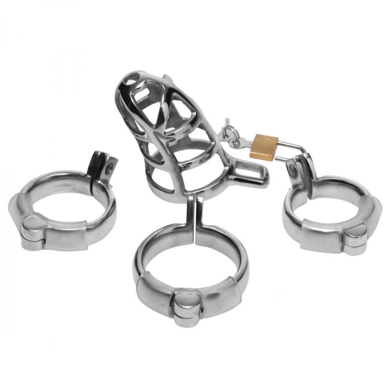 High-quality metal BDSM restraint set with adjustable handcuffs and a cage for consensual adult bondage play. Perfect for enhancing intimacy and exploring erotic fantasies safely.