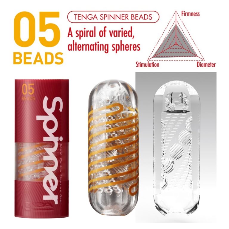 SEO-friendly ALT tag: Tenga Spinner Beads with spiral design, alternating spheres for enhanced stimulation, firmness, and diameter control, ideal for adult pleasure and intimate experiences.