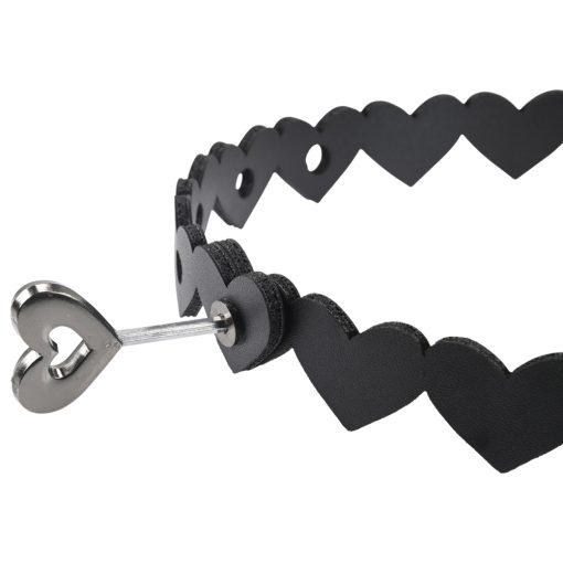 A black heart shaped choker with a metal clasp.