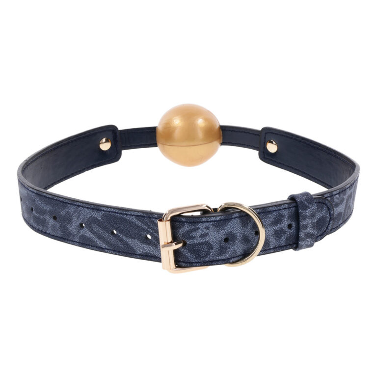 An elegant black leather choker featuring a prominent gold ball at the centre and a secure buckle closure, perfect for stylish and intimate wear.