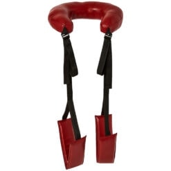 A red belt with black straps attached to it.