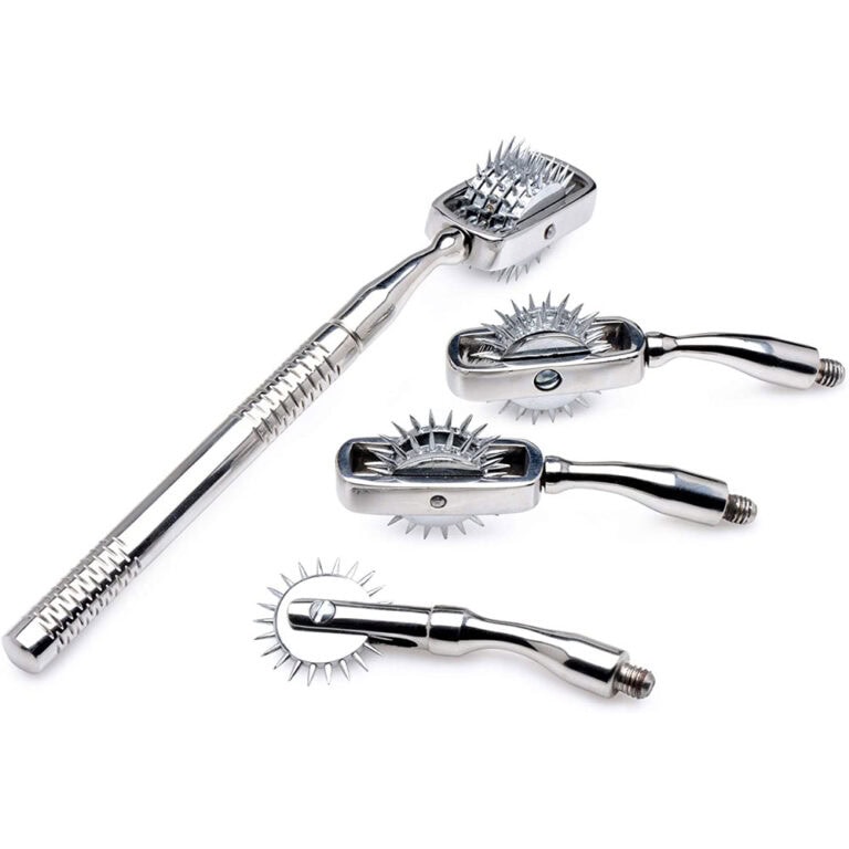 Enhanced pleasure massage roller with spiked surface for intimate stimulation and adult toy use. Crafted from high-quality metal, designed for safe and pleasurable experiences.