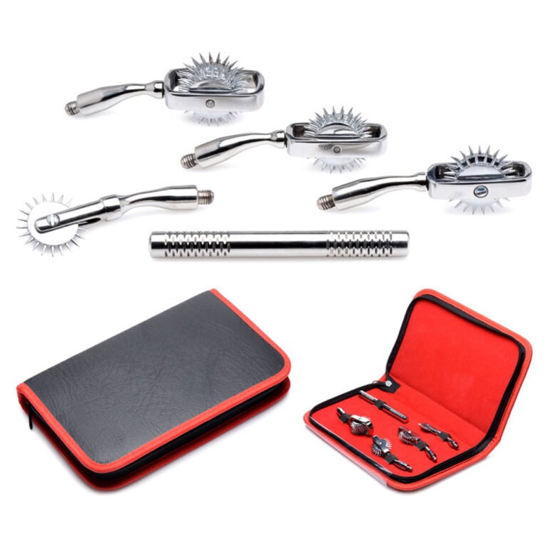 High-quality massage roller set with multiple textured rollers for enhanced sensual stimulation and intimate massage experiences. Compact storage case included for easy portability and discreet use.