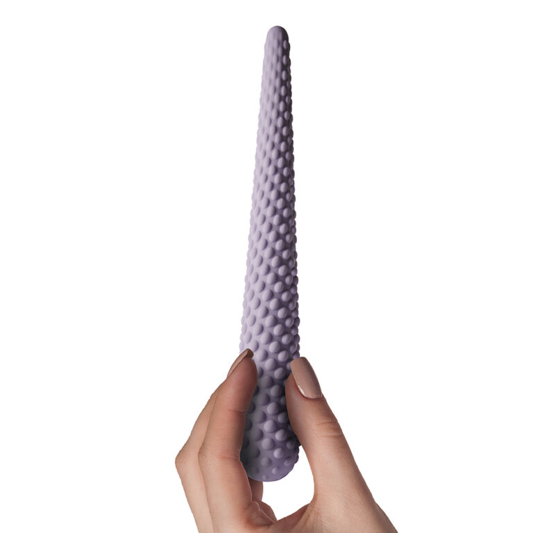 A lavender textured silicone wand designed for intimate pleasure, featuring a unique bumpy surface for enhanced stimulation and comfort.
