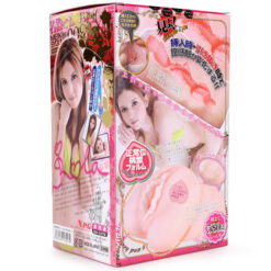 Adult toy packaging featuring a woman, pink colour scheme, and Japanese text, highlighting intimate pleasure products for adults, with emphasis on quality and discreet packaging.