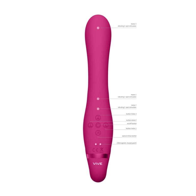 Pink Vive personal massager with multiple vibration modes, remote control, and USB charging, designed for intimate pleasure and sexual wellness.