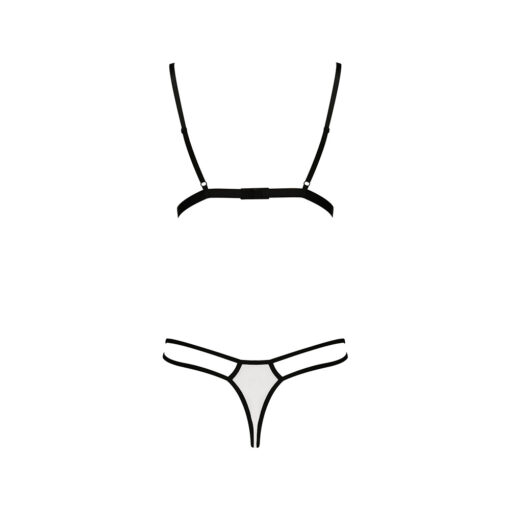 A black and white illustration of a lingerie set.