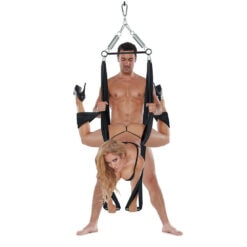 A man and a woman on a swing.