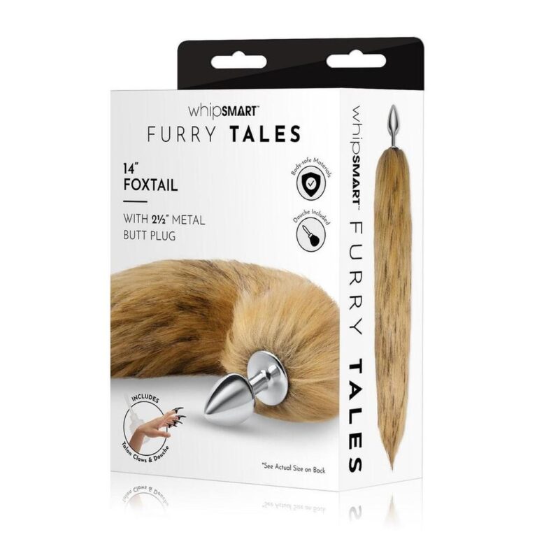 An SEO-friendly ALT tag for a furry cat toy featuring a 14-inch foxtail and a 2.5-inch metal butt plug, designed for feline entertainment and enrichment.